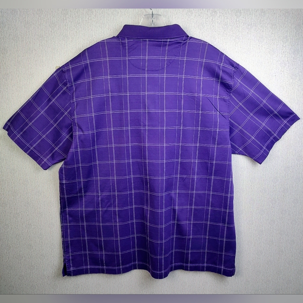 2X Jos A Bank Golf Polo Shirt Men's Deep Purple Plaid Cotton Short Sleeve XXL - Picture 2 of 7